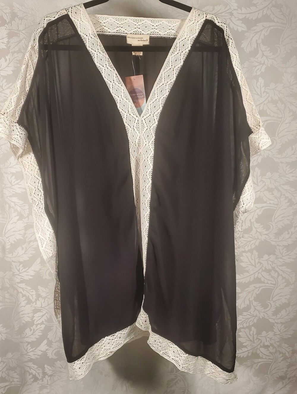 Black Swim Coverup with Ivory Crochet Trim by Beaches & Boho